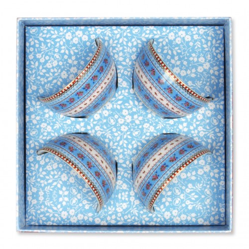 餐碗禮盒(四入)-緞帶與薔薇(粉藍)Φ9.5cm