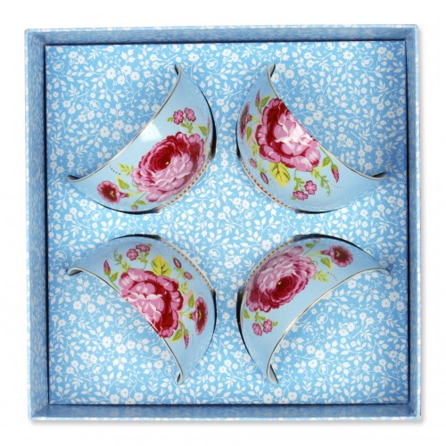 餐碗禮盒(四入)-經典薔薇(粉藍)Φ12cm